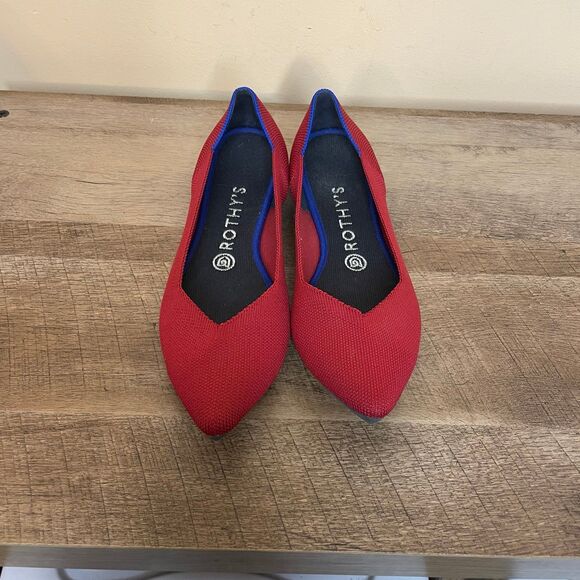 Rothy's "The Point" Pointed Toe chili Red Slip On ballerina Flats Shoes 9 - Picture 4 of 8